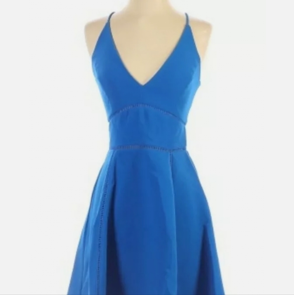 Adelyn Rae Blue V Neck Sleeveless Dress Eyelet Detail Size XS